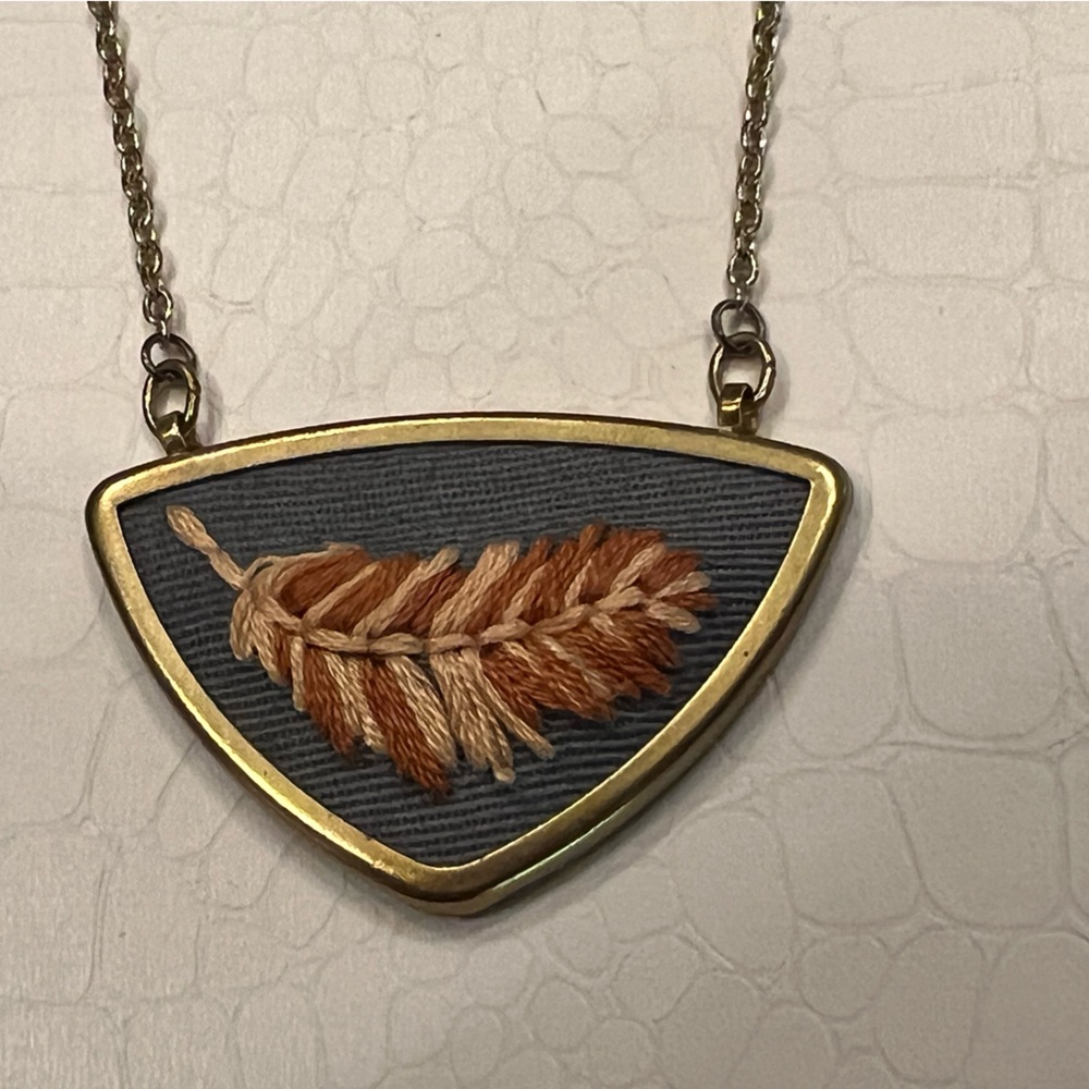 Gold and Brown Feather Pendant Necklace